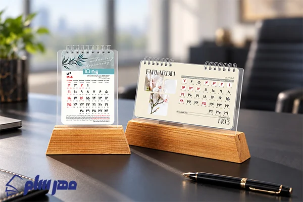 تقویم رومیزی 1406 با پایه چوبی؛ مدل عمودی و افقی